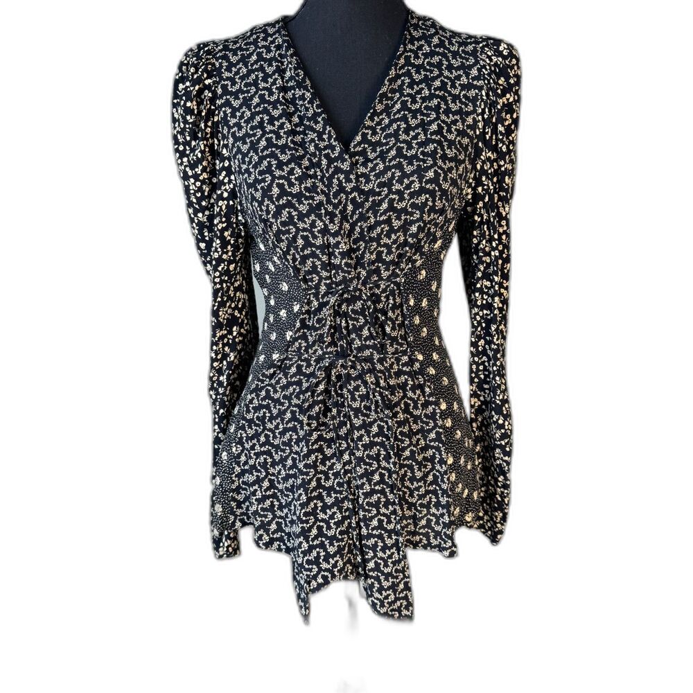 Size M Y2K Vintage Betsey Johnson rayon wrap blouse ditsy floral peplum waist